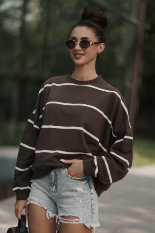 Bluza w paski beżowe Lenoshka Czekolada