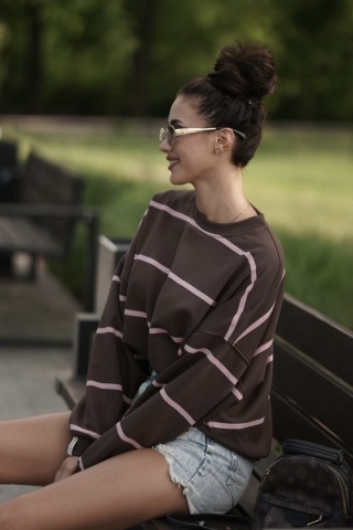 Bluza w paski różowe Lenoshka Czekolada