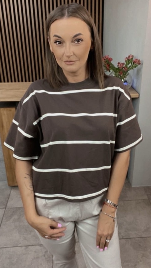 T-shirt czekolada w paski beżowe Lenoshka T-shirt czekolada w paski beżowe Lenoshka