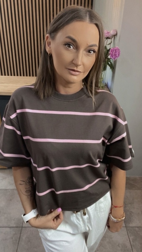 T-shirt czekolada w paski różowe Lenoshka T-shirt czekolada w paski różowe Lenoshka