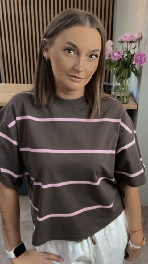 T-shirt czekolada w paski różowe Lenoshka T-shirt czekolada w paski różowe Lenoshka