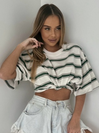 T-shirt w paski Tekla Lenoshka Green