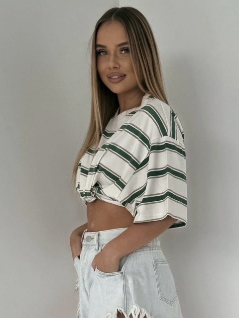 T-shirt w paski Tekla Lenoshka Green T-shirt w paski Tekla Lenoshka Green