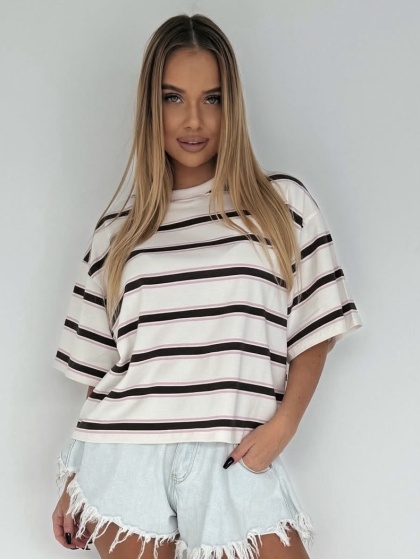 T-shirt w paski Tekla Lenoshka Pink