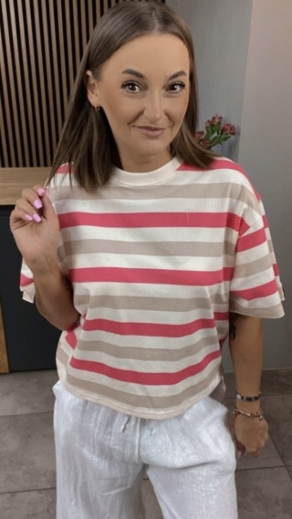 T-shirt w paski czerwono/beżowe Lenoshka