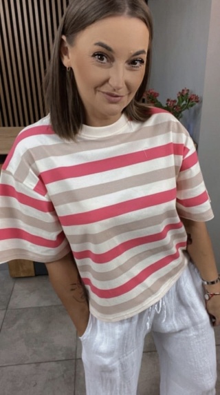 T-shirt w paski czerwono/beżowe Lenoshka