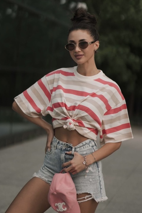 T-shirt w paski czerwono/beżowe Lenoshka T-shirt w paski czerwono/beżowe Lenoshka