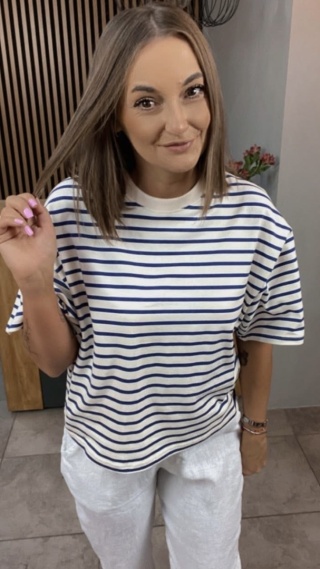 T-shirt w paski granatowe Lenoshka Granat