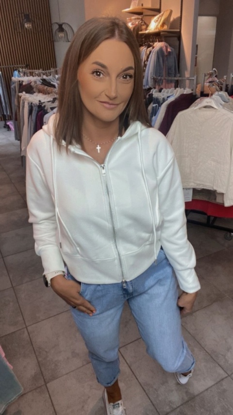 Bluza Krótka , Rozpinana JOY Biała Bluza Krótka , Rozpinana JOY Biała