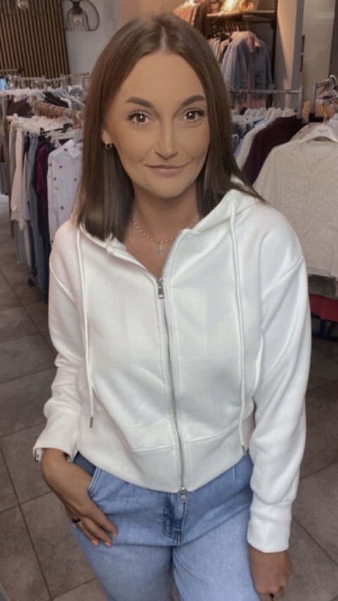 Bluza Krótka , Rozpinana JOY Biała Bluza Krótka , Rozpinana JOY Biała