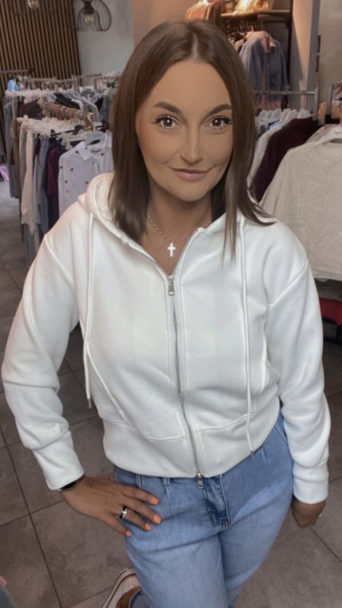 Bluza Krótka , Rozpinana JOY Biała Bluza Krótka , Rozpinana JOY Biała
