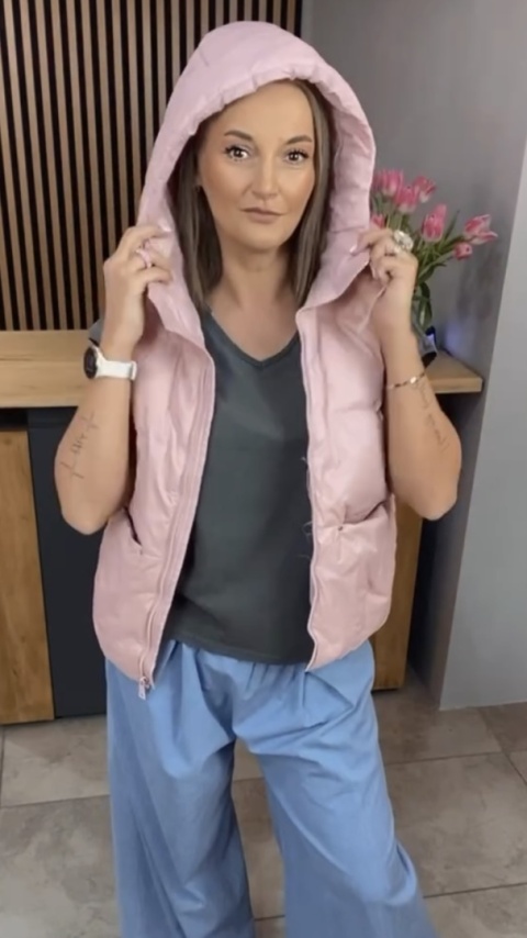 Kamizelka z kapturem Naturalny Puch Puder Kamizelka z kapturem Naturalny Puch Puder