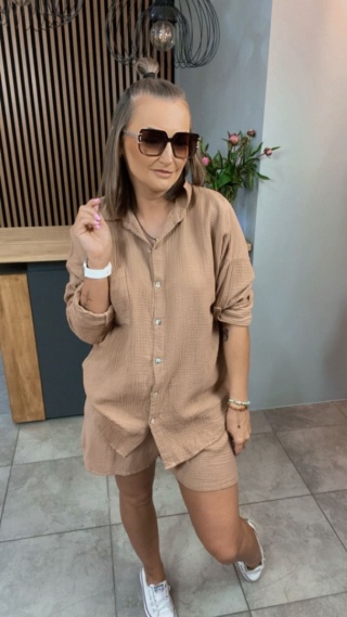 Komplet muślinowy Camelowy