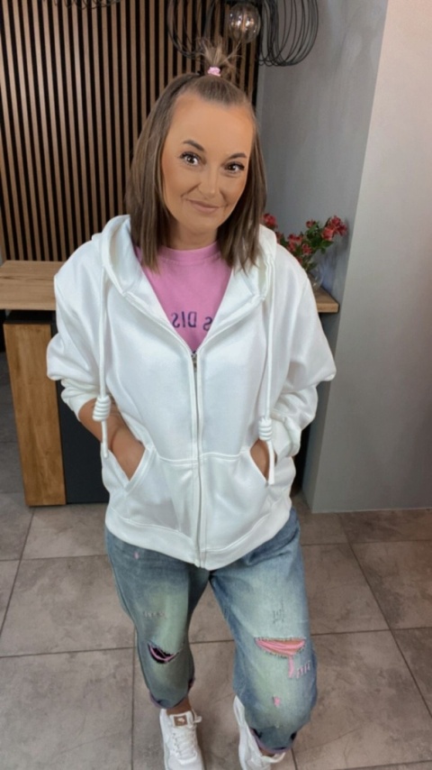 Bluza zapinana na zamek JOY Biała Bluza zapinana na zamek JOY Biała