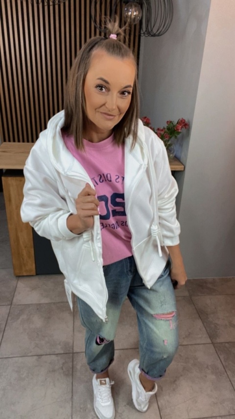 Bluza zapinana na zamek JOY Biała Bluza zapinana na zamek JOY Biała