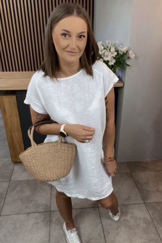 Sukienka Wendy Trendy 100% Len z Regulacją Biała