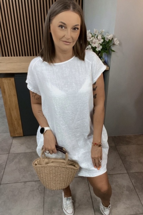Sukienka Wendy Trendy 100% Len z Regulacją Biała Sukienka Wendy Trendy 100% Len z Regulacją Biała