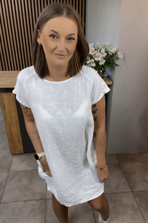Sukienka Wendy Trendy 100% Len z Regulacją Biała Sukienka Wendy Trendy 100% Len z Regulacją Biała
