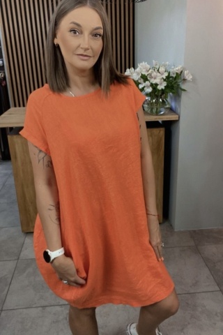 Sukienka Wendy Trendy 100% Len z Regulacją Pomarańczowa