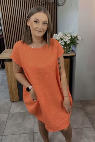 Sukienka Wendy Trendy 100% Len z Regulacją Pomarańczowa