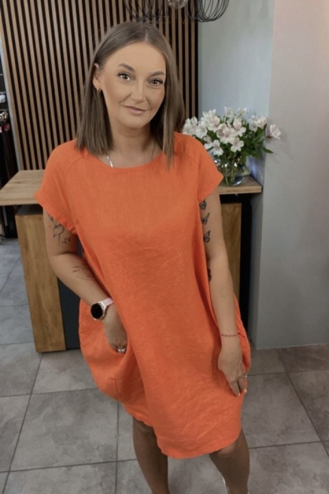 Sukienka Wendy Trendy 100% Len z Regulacją Pomarańczowa Sukienka Wendy Trendy 100% Len z Regulacją Pomarańczowa