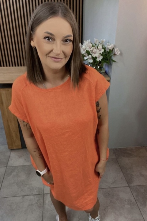 Sukienka Wendy Trendy 100% Len z Regulacją Pomarańczowa Sukienka Wendy Trendy 100% Len z Regulacją Pomarańczowa