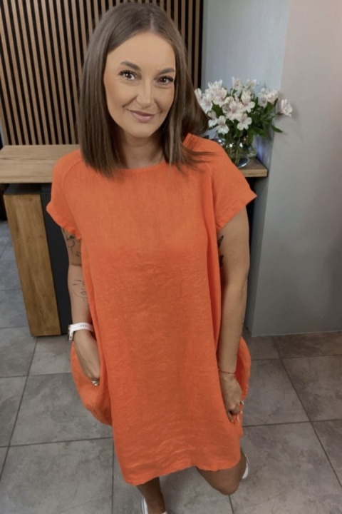 Sukienka Wendy Trendy 100% Len z Regulacją Pomarańczowa Sukienka Wendy Trendy 100% Len z Regulacją Pomarańczowa