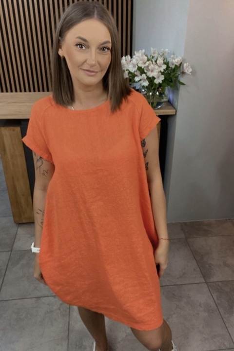 Sukienka Wendy Trendy 100% Len z Regulacją Pomarańczowa Sukienka Wendy Trendy 100% Len z Regulacją Pomarańczowa