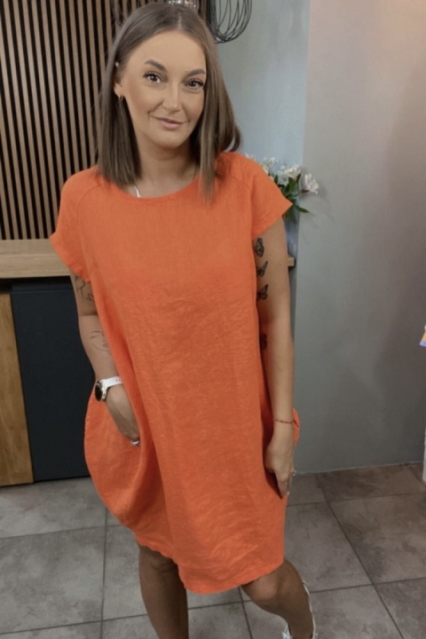 Sukienka Wendy Trendy 100% Len z Regulacją Pomarańczowa Sukienka Wendy Trendy 100% Len z Regulacją Pomarańczowa