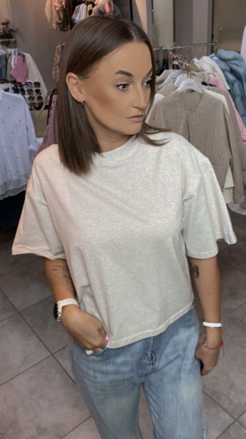T-shirt Basic Lenoshka Melanż Beżowy T-shirt Basic Lenoshka Melanż Beżowy