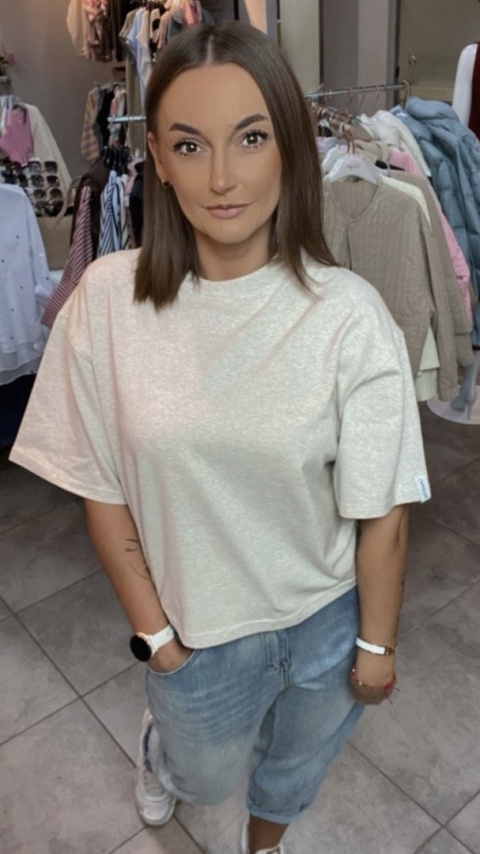 T-shirt Basic Lenoshka Melanż Beżowy T-shirt Basic Lenoshka Melanż Beżowy