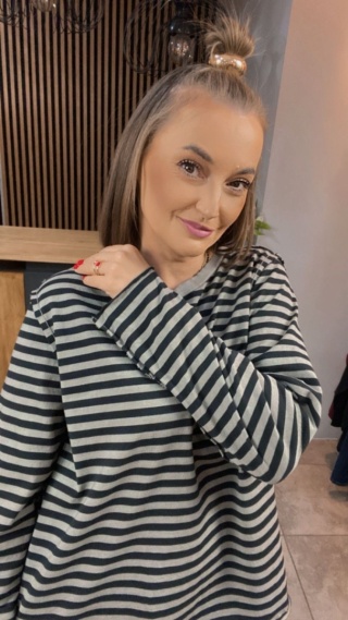 Bluzka Wendykei w paski szyta wierzchem - Fango-czarna