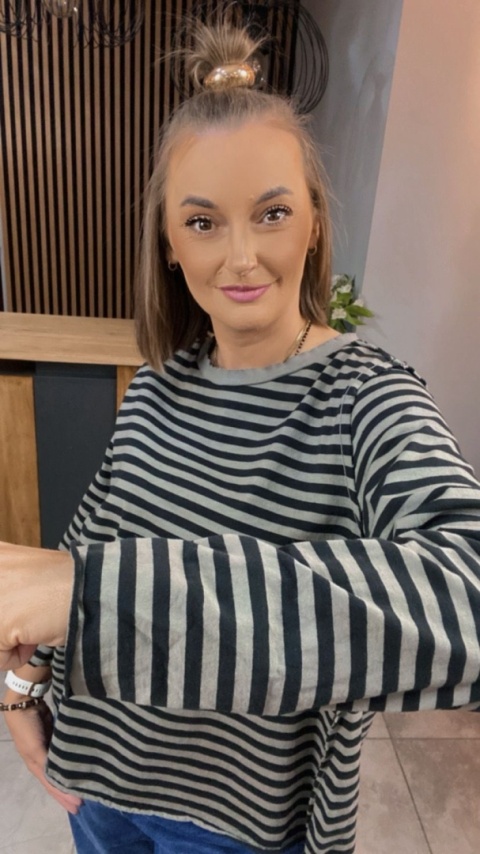 Bluzka Wendykei w paski szyta wierzchem - Fango-czarna