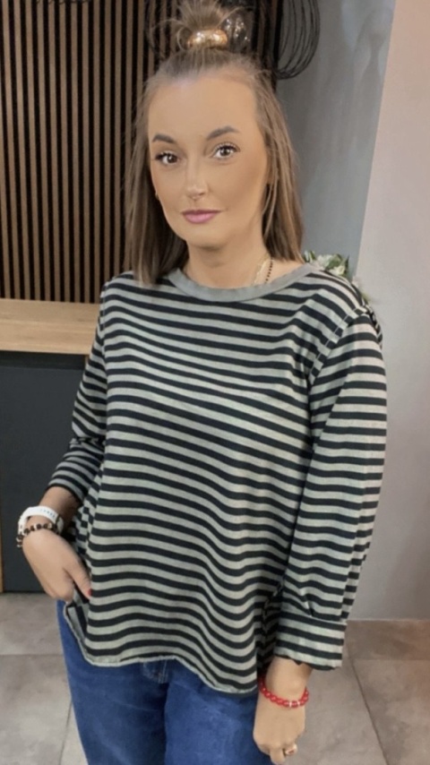 Bluzka Wendykei w paski szyta wierzchem - Fango-czarna