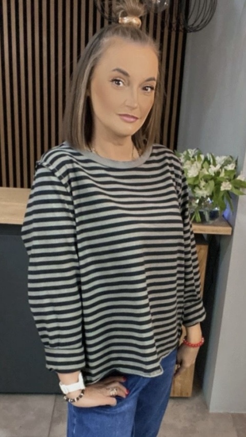 Bluzka Wendykei w paski szyta wierzchem - Fango-czarna