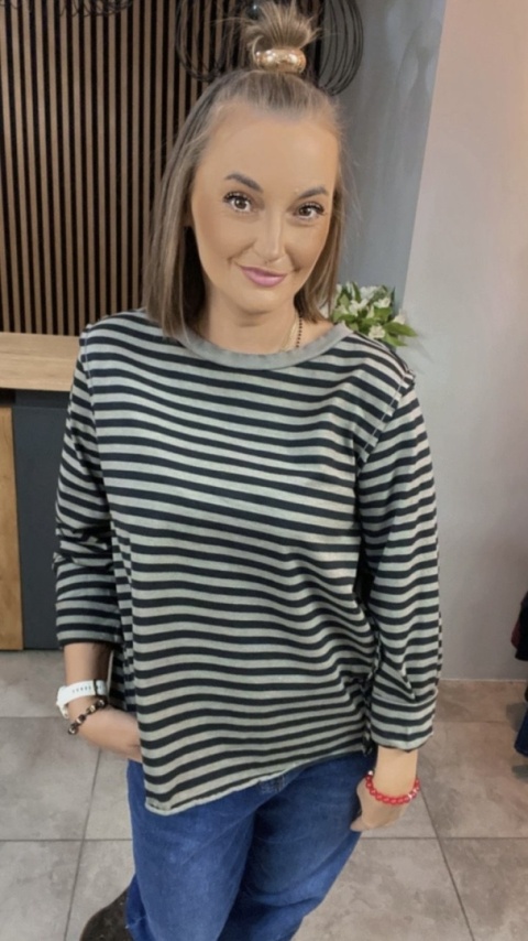 Bluzka Wendykei w paski szyta wierzchem - Fango-czarna
