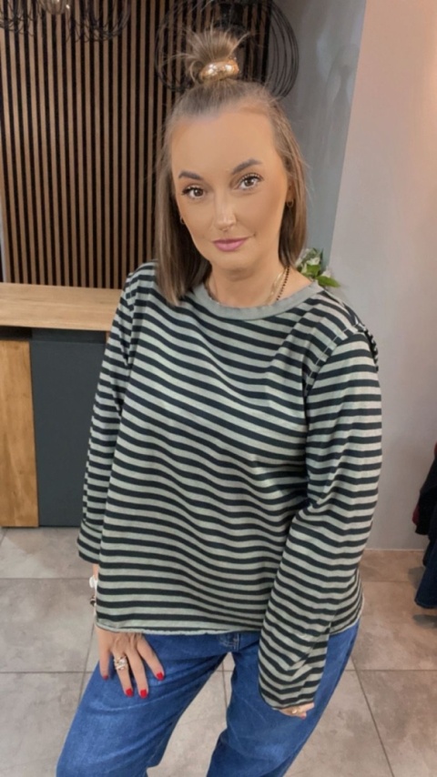Bluzka Wendykei w paski szyta wierzchem - Fango-czarna