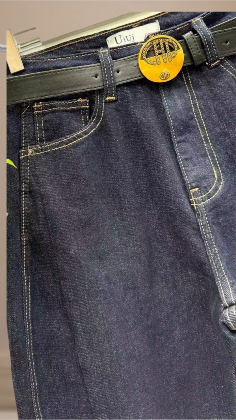 Jeansy Uiuj „Banana Fit" UBA331-2 - surowe granatowe