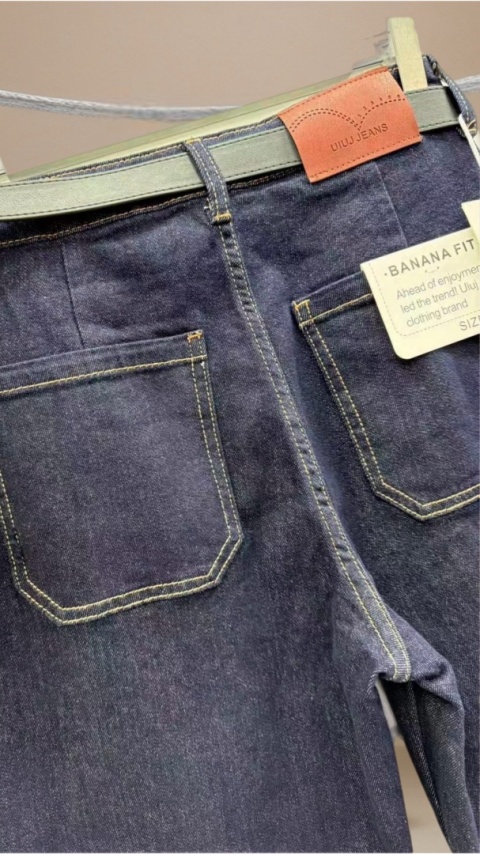 Jeansy Uiuj „Banana Fit" UBA331-2 - surowe granatowe