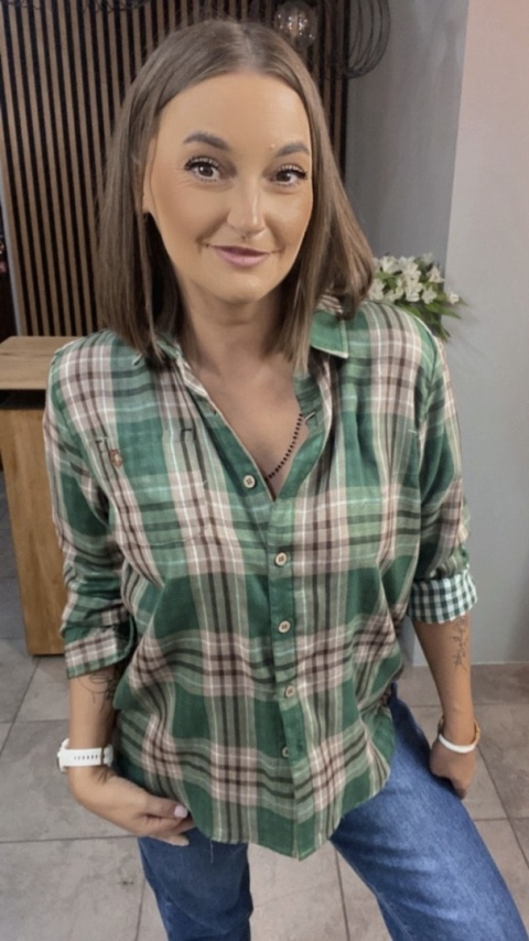 Koszula w kratę 100% bawełna - Zielona