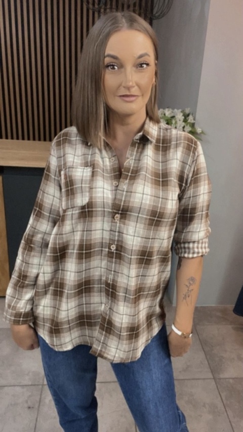 Koszula w kratę 100% bawełna - Brązowa