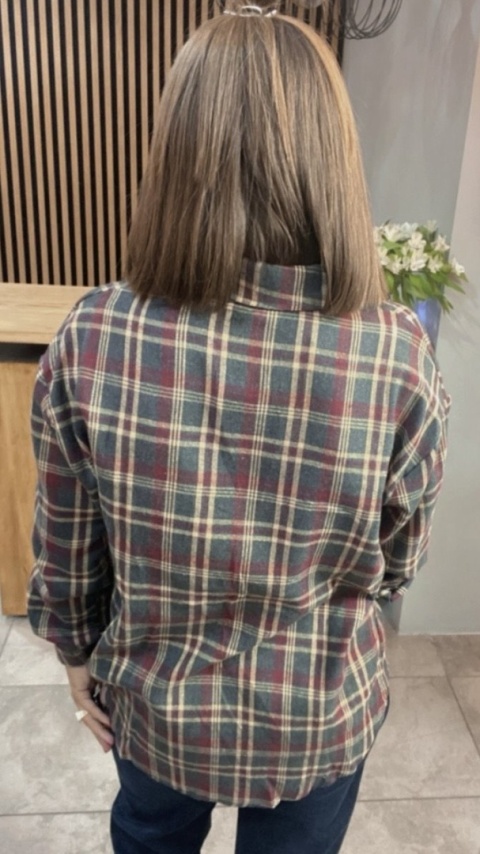 Koszula w kratę - grafitowo-bordowa