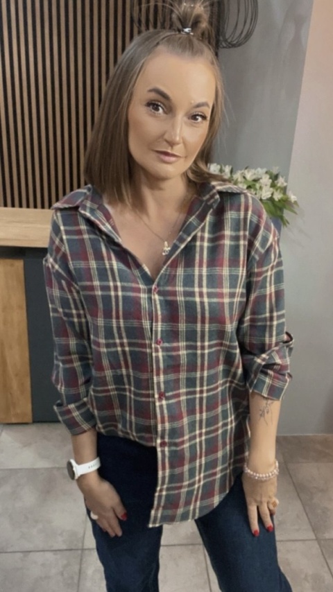 Koszula w kratę - grafitowo-bordowa