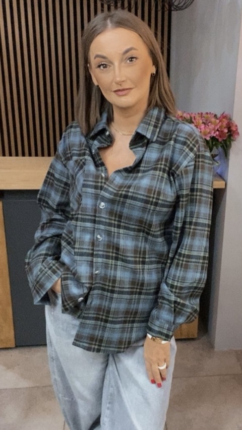 Koszula w kratę niebiesko-brązową