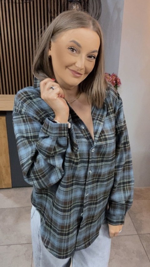 Koszula w kratę niebiesko-brązową