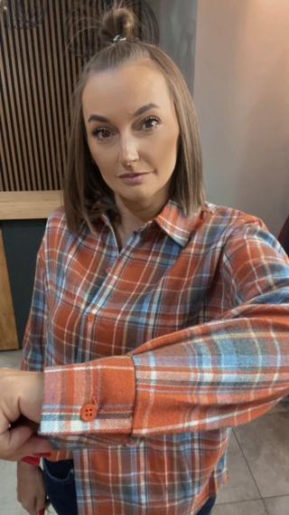 Koszula w kratę - pomarańczowo-niebieska