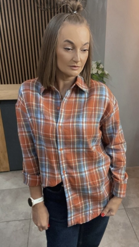 Koszula w kratę - pomarańczowo-niebieska