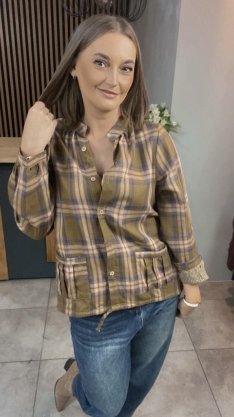 Koszula w kratę ( stójka ) – Oliwka