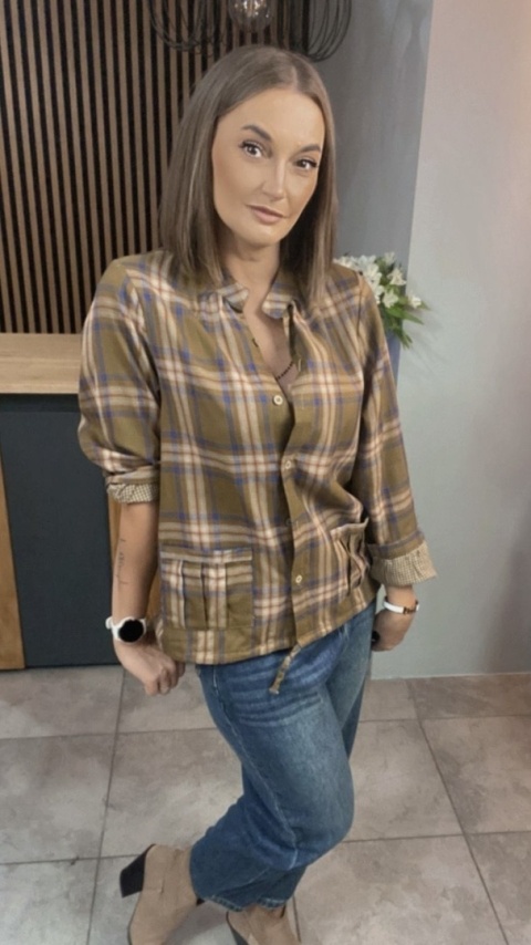 Koszula w kratę ( stójka ) – Oliwka