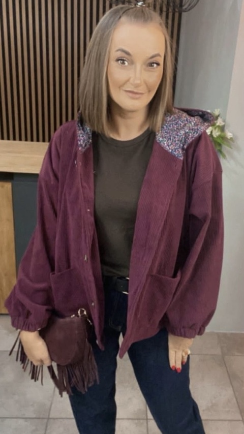 Kurtka sztruksowa z kapturem Wiya - Bordo